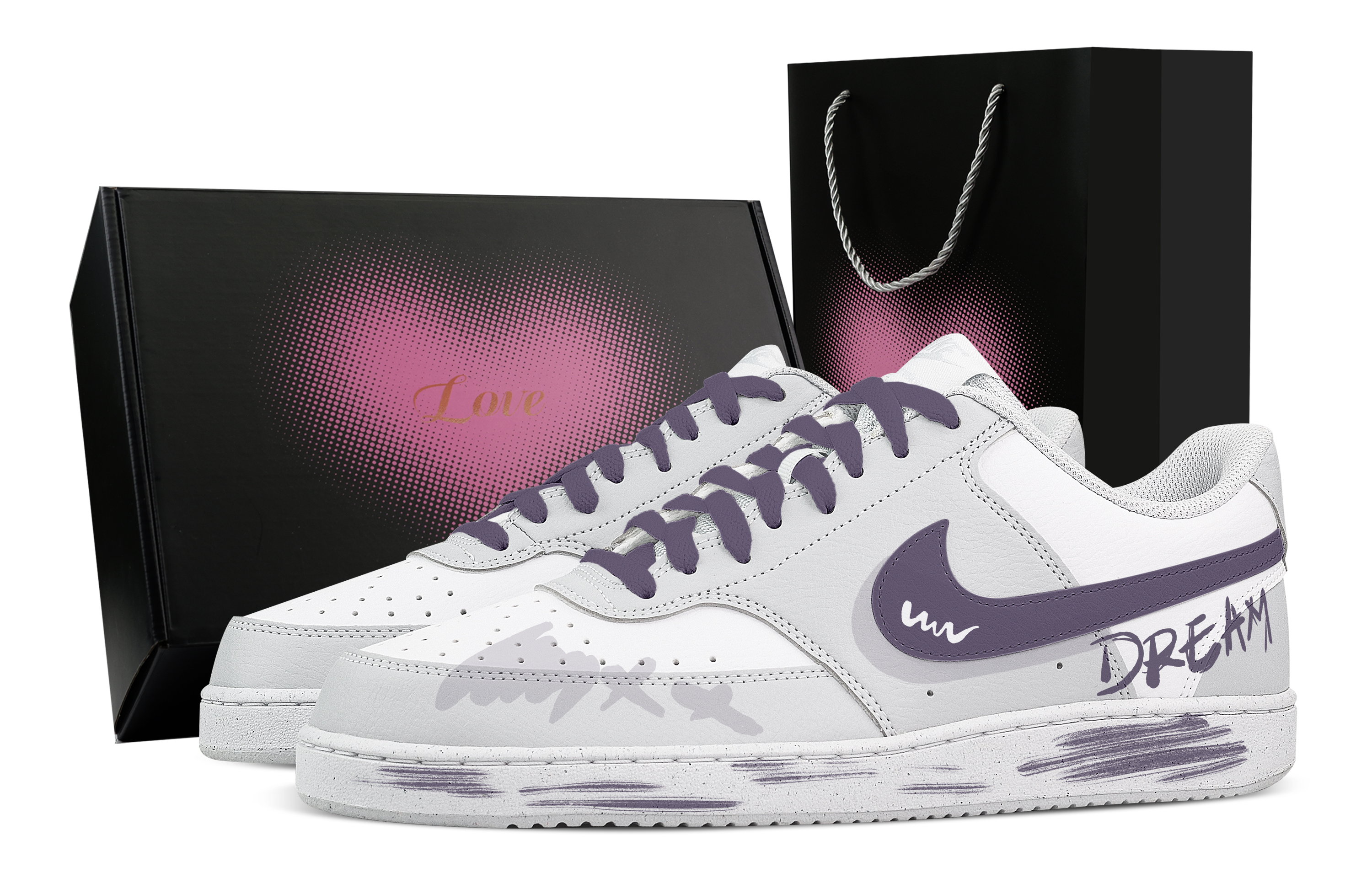 

Nike Кроссовки Court Vision Mystic Realm Heart Box с низким верхом, устойчивые к истиранию, для скейтбординга, мужские, белые, фиолетовые