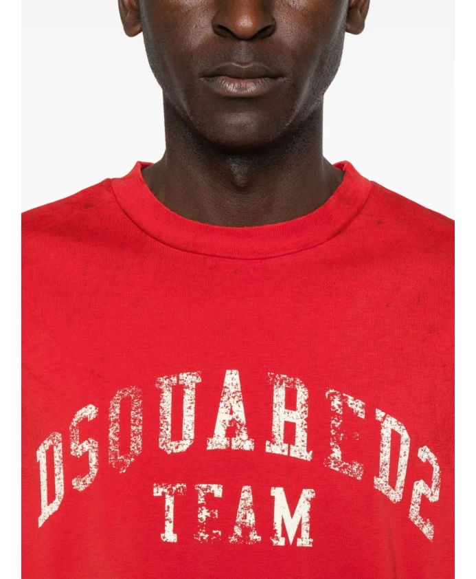 Красная хлопковая футболка, стильный крой. Dsquared2, красный — фото 4