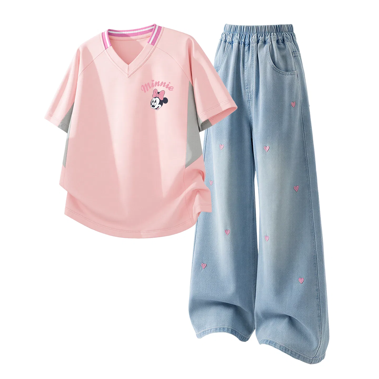 Детский спортивный костюм Casual Sportswear 2 Piece Set Disney, Silicone Double-Eyed K Pink+Solid Color Denim Light Blue