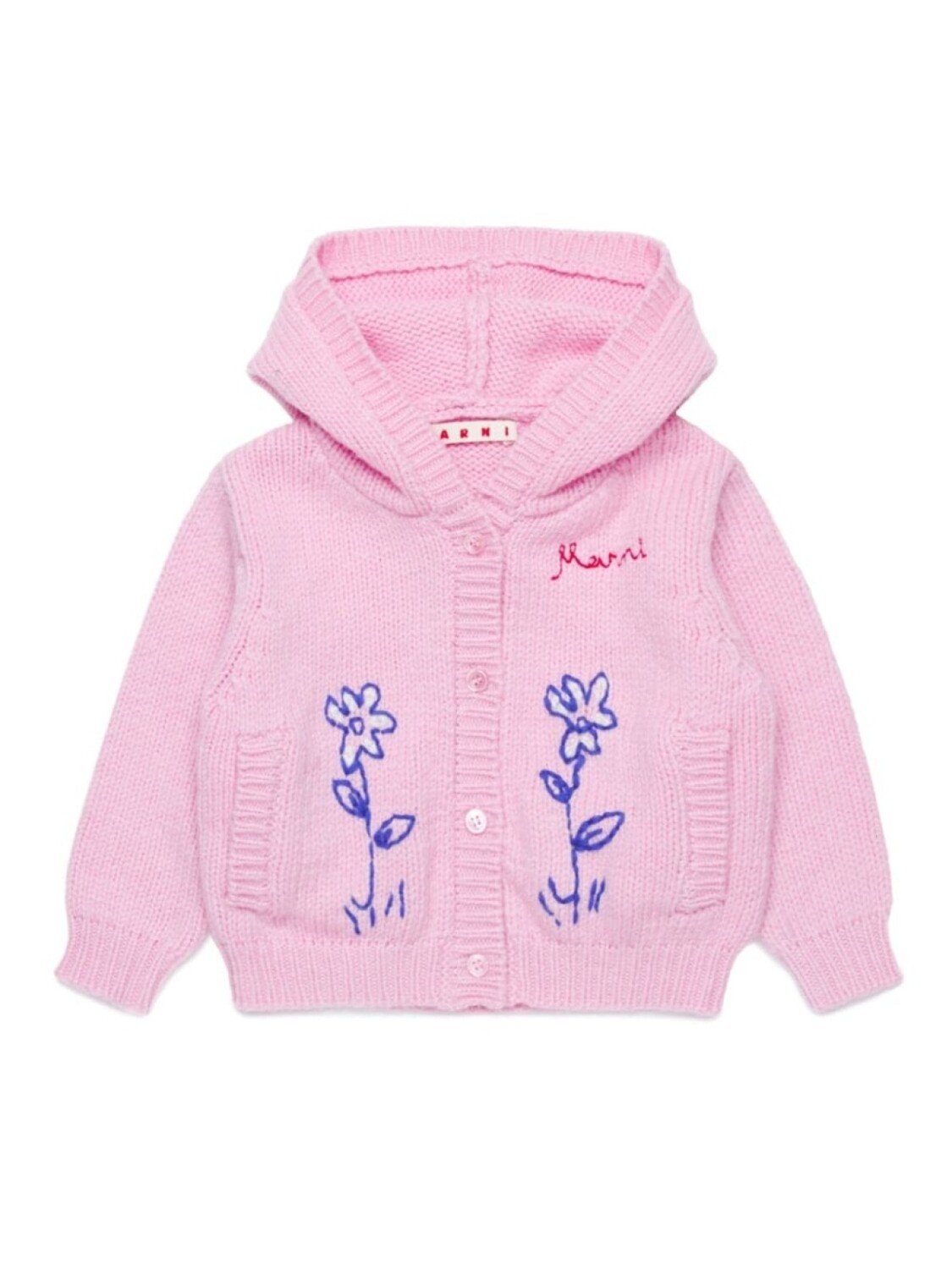 

Marni Kids кардиган с капюшоном и цветочной вышивкой, розовый