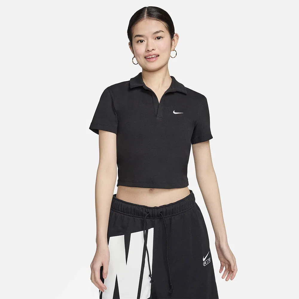 Женская футболка-поло Sportswear Essential с коротким рукавом чёрно-белая от Nike