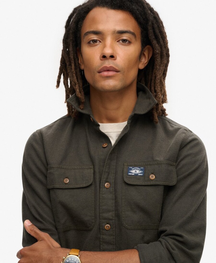 Рубашка на пуговицах классического кроя Superdry Trailsman, хаки — фото 3
