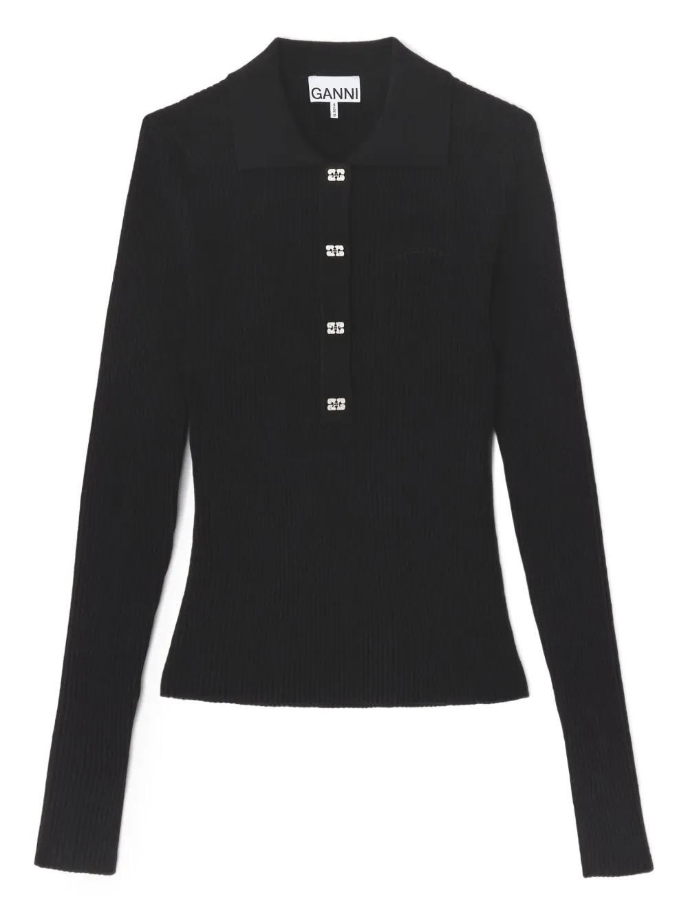 

Рубашка поло с логотипом Ganni, черный