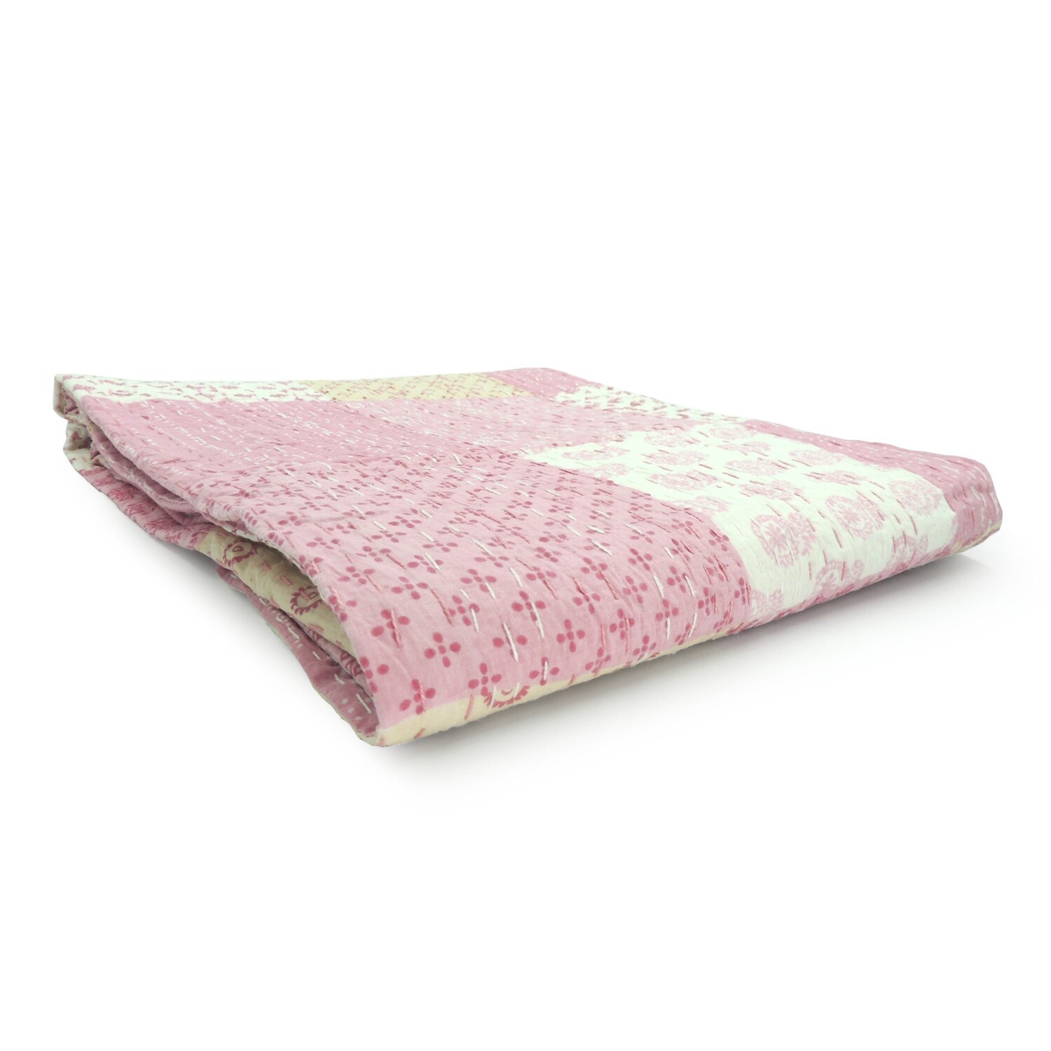 

Бледно-розовое хлопковое лоскутное одеяло Kantha размером 70 x 50 дюймов с вышивкой Homezia, цвет Multicolored