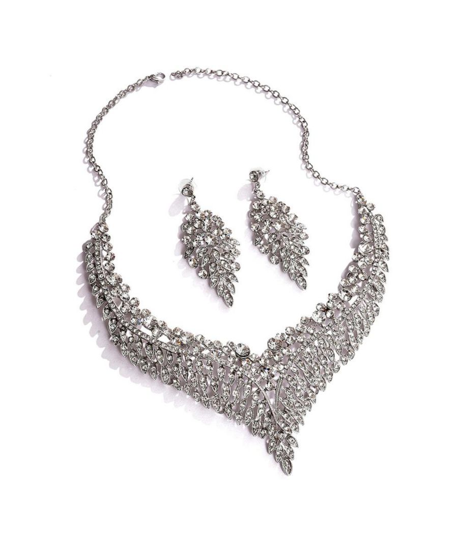 

Женское серебряное колье и серьги с подвеской в виде листьев (комплект из 2 штук) SOHI, Silver