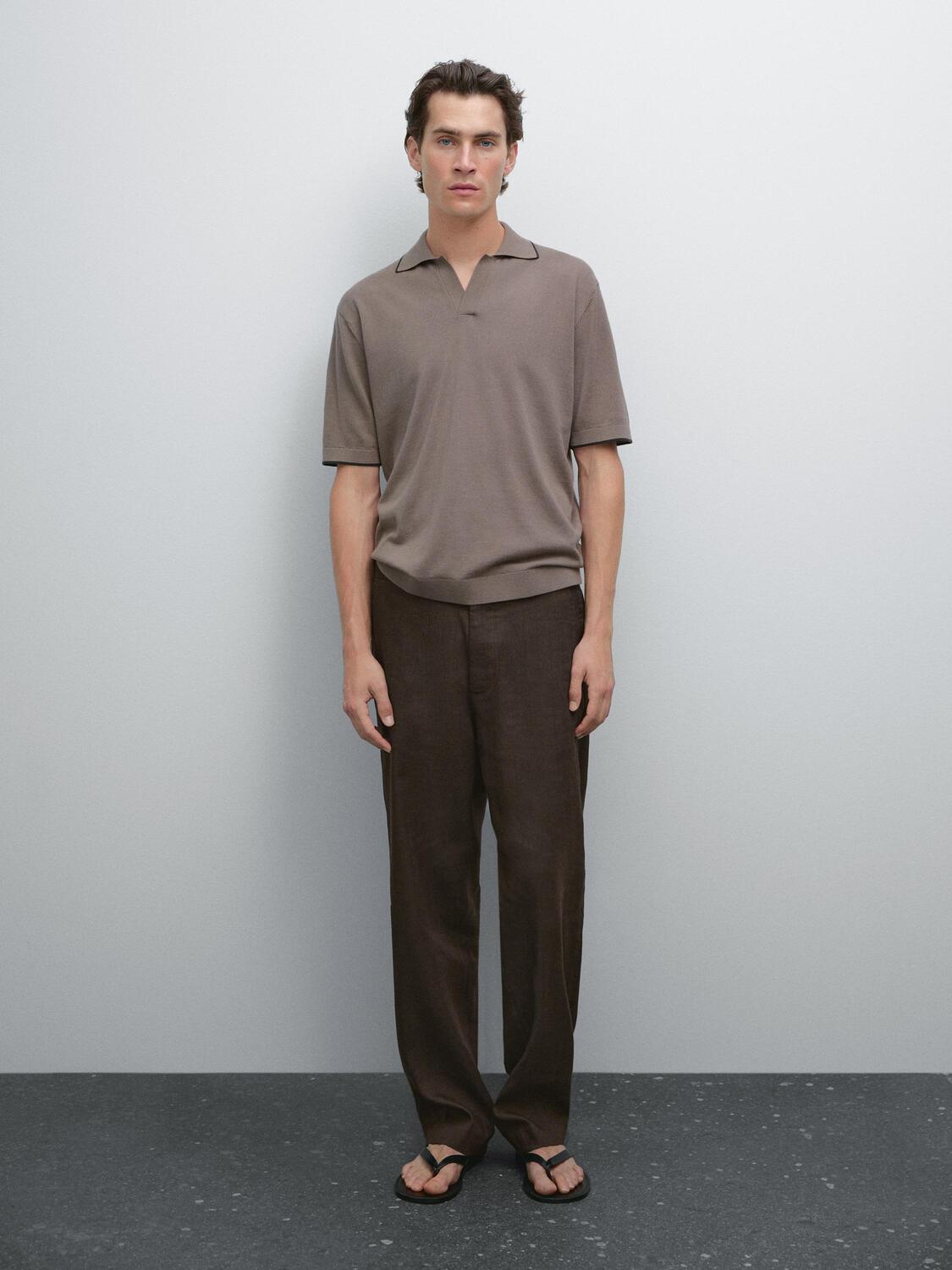 

Трикотажная рубашка-поло с контрастной деталью Massimo Dutti, Medium Ecru