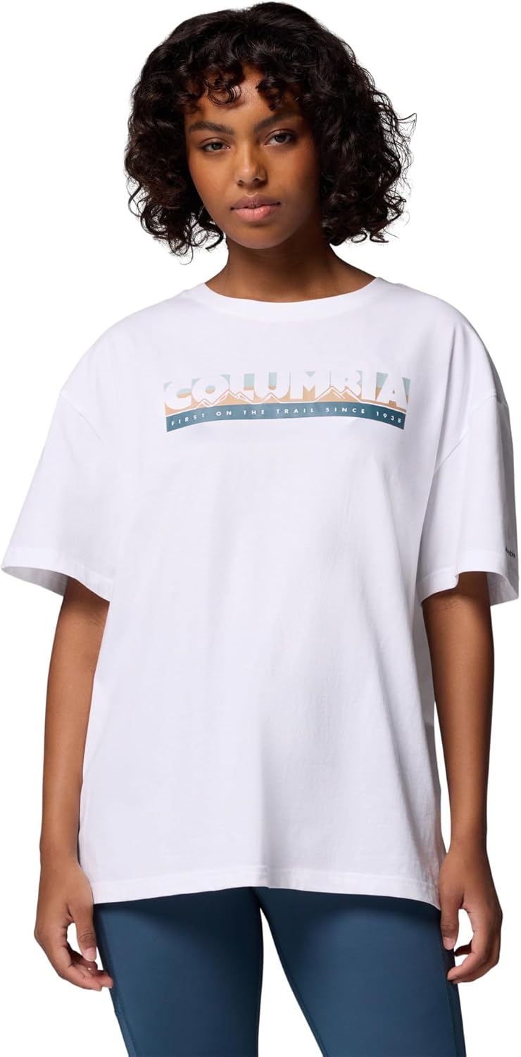 

Женская футболка Columbia Rolling Bend Graphic Oversize, White/First On Trail, Белый, Женская футболка Columbia Rolling Bend Graphic Oversize, White/First On Trail