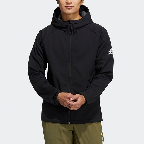 Куртка adidas Softshell Jkt Outdoor Sports Solid Color Logo Fleece Lined Hooded Jacket Black, мультиколор — фото 3