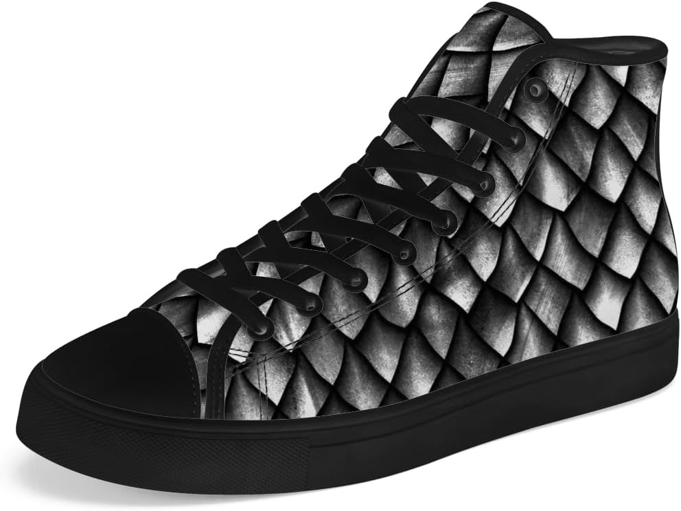 

Высокие кеды с драконьей чешуей для мужчин и женщин, высокие кроссовки с драконьей темой, шнуровка, повседневная обувь, подарок для парня или девушки Chebing, черный