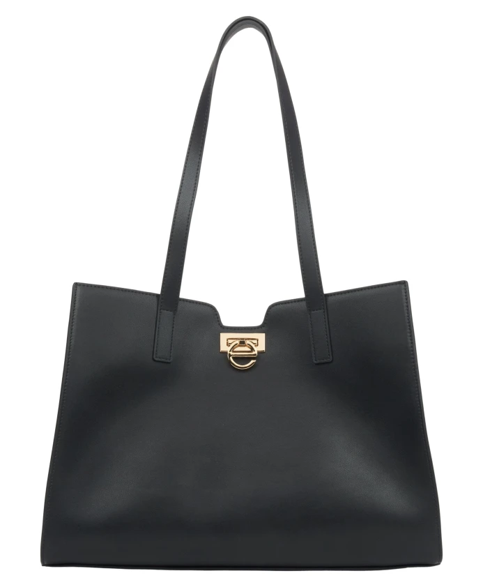 

Черная кожаная сумка с фурнитурой золотистого цвета. Estro, черный