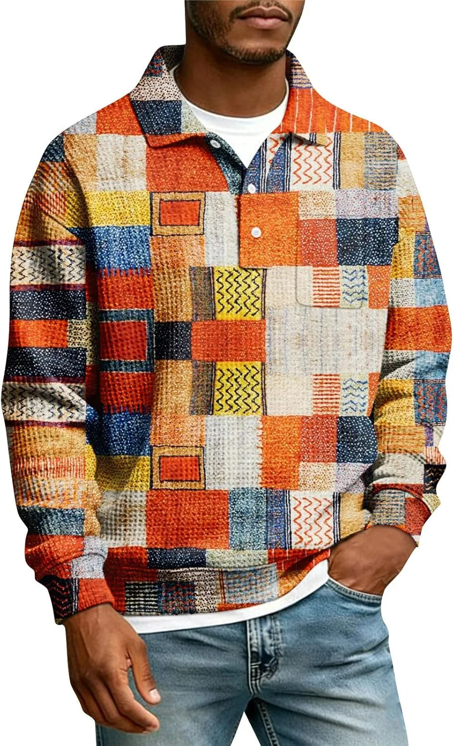 

Мужская рубашка Casual Sports Lapel с длинным рукавом и принтом