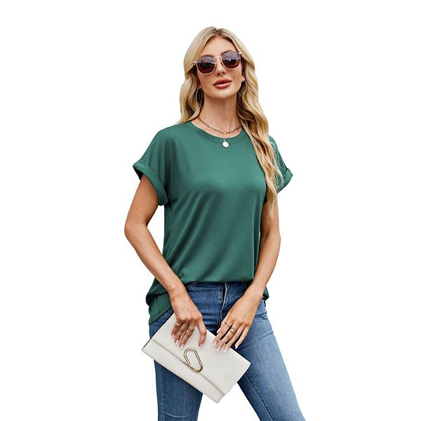 

Женская летняя блузка с коротким рукавом и круглым вырезом Prettypetal, Dark Green