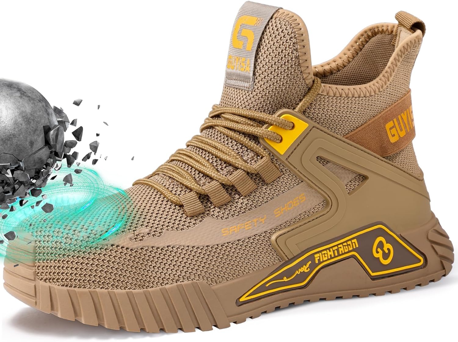 

Мужские защитные ботинки с металлическим носком, рабочая обувь для промышленности и строительства, средние по голенище промышленные ботинки, кроссовки, удобная и легкая безопасная обувь для работы Guyisash, коричневый