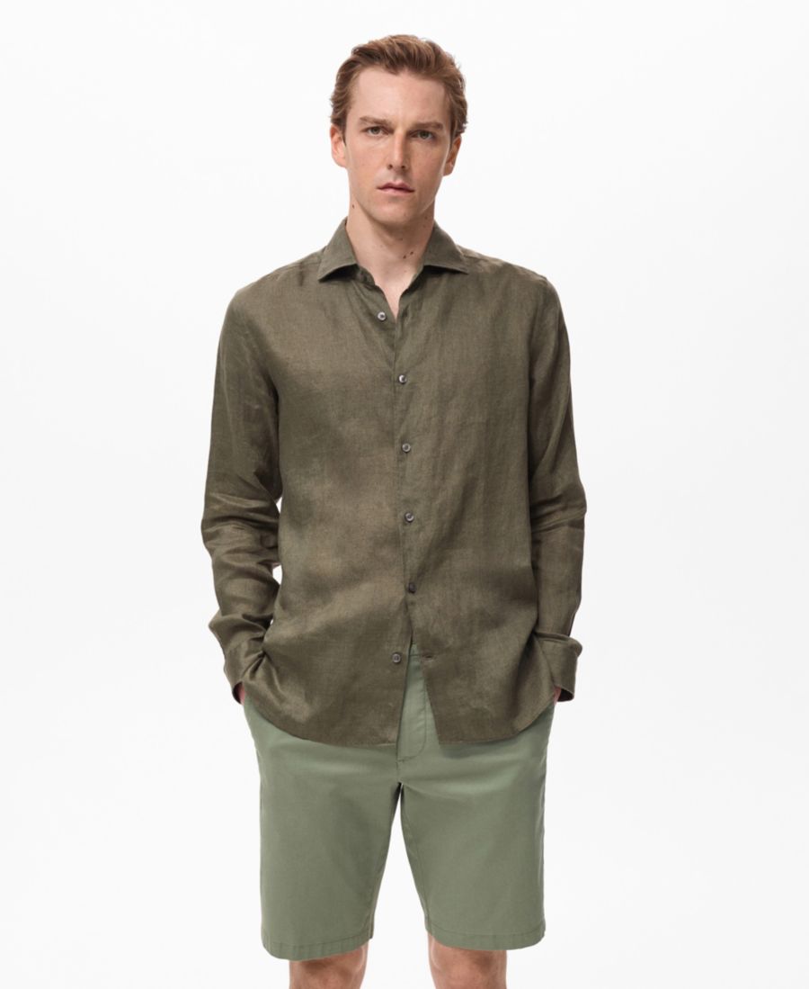 

Мужская льняная рубашка приталенного кроя MANGO, Khaki