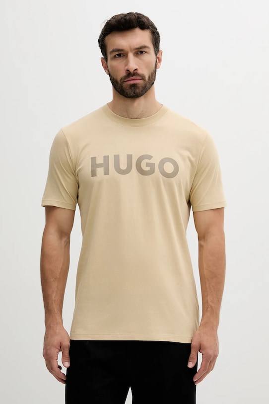 

Хлопковая футболка Hugo, бежевый