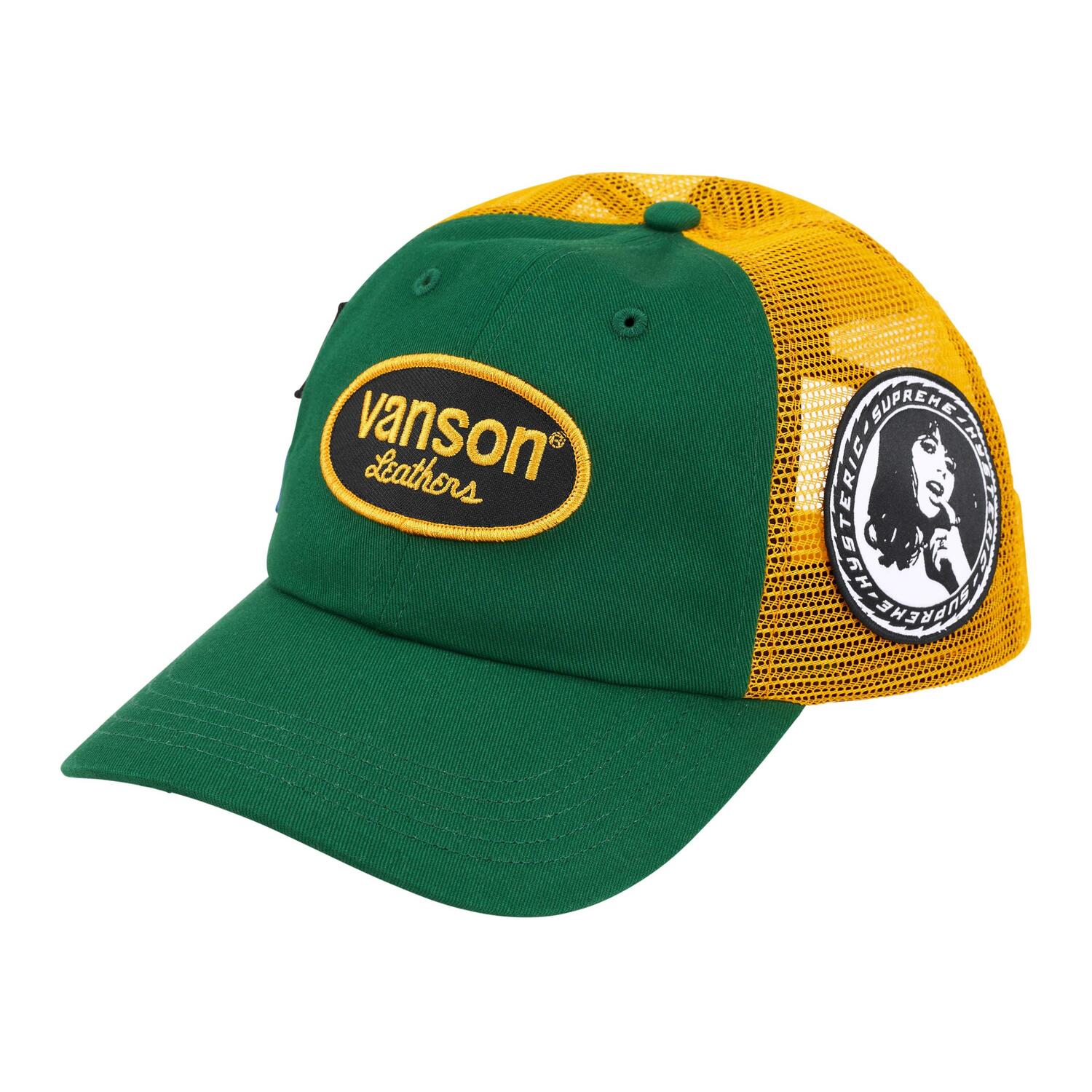 

Supreme Хистерик Гламур Вэнсон кожаная сетчатая спинка шестипанельная кепка, Green/Yellow