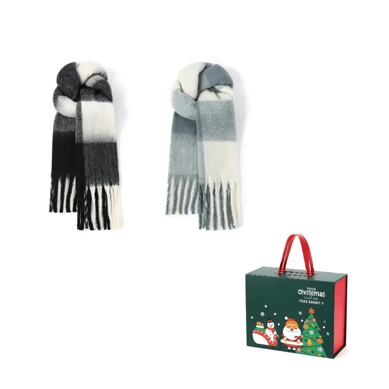 

FREE RABBITⅡ Вязаный шарф унисекс, 2 Pack (Black+White+Gray+Blue)