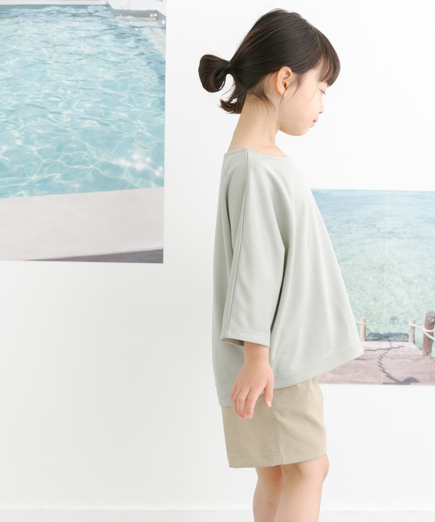 Футболка-рубашка "Dolman" из ткани "Parent-Child Link" (детская) URBAN RESEARCH DOORS, MINT — фото 2