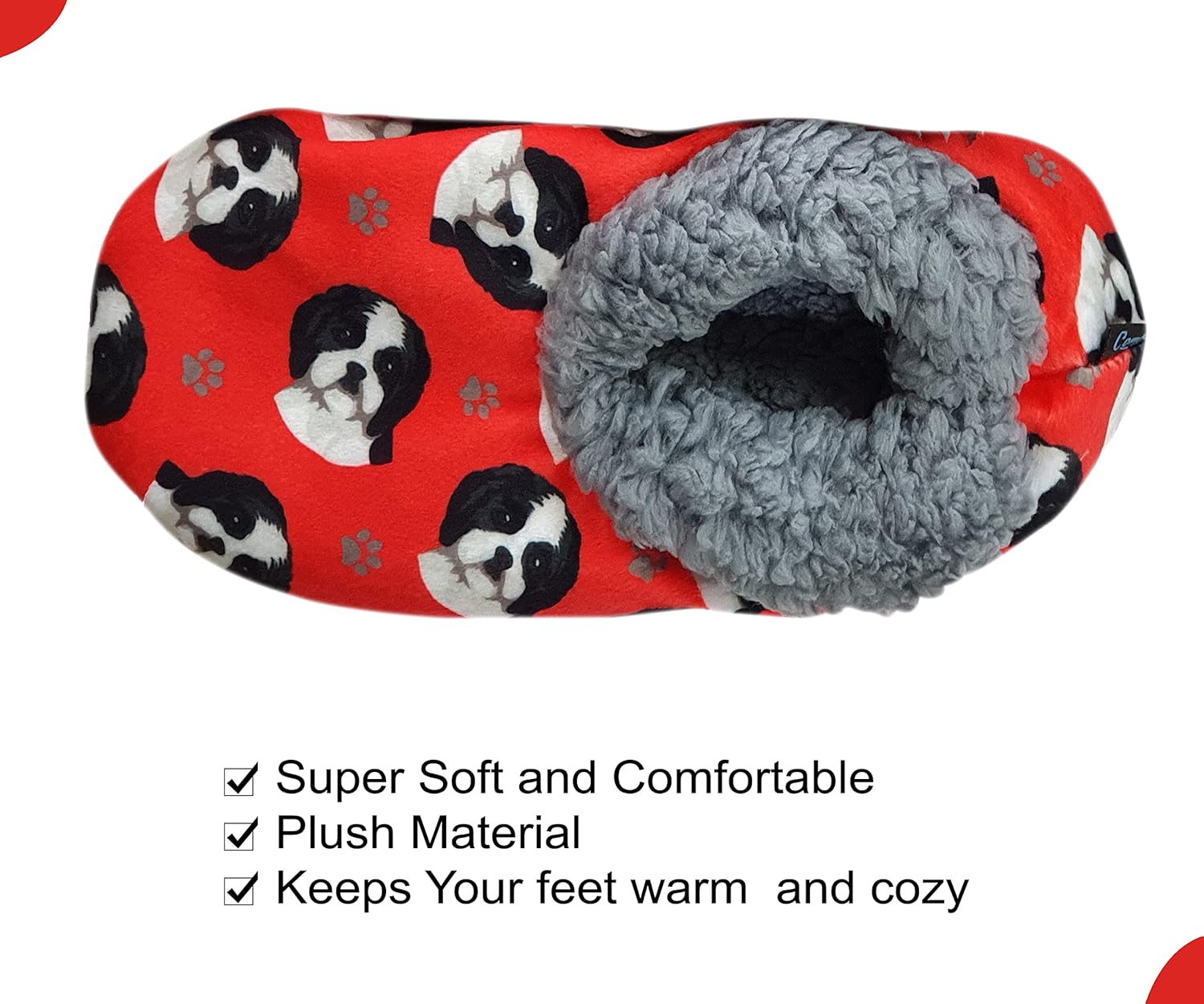 Тапочки Comfies - Уютные домашние тапочки с шерпой для женщин и мужчин - Домашняя обувь - Подарок любителям животных - Нескользящая подошва - Один размер подходит большинству - Унисекс, Shih Tzu — фото 3
