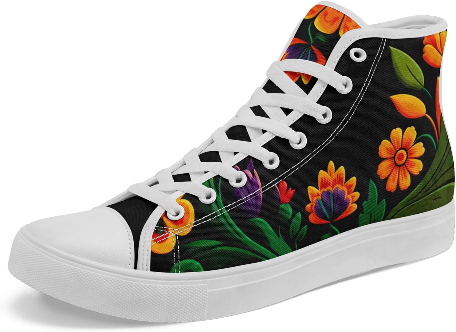 

Яркие женские высокие кеды с цветочным принтом на холсте Awsole, белый/черный/зеленый/оранжевый/фиолетовый