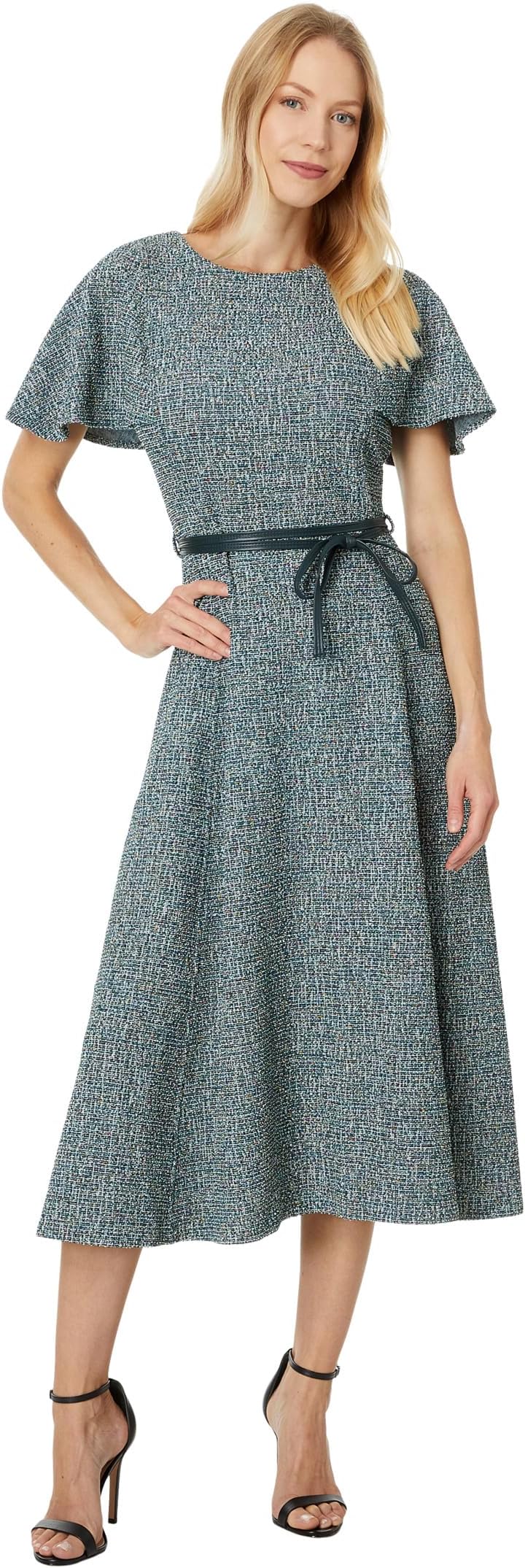 

Платье Calvin Klein Tweed Self Tie Belt Midi, Malachite Mutli