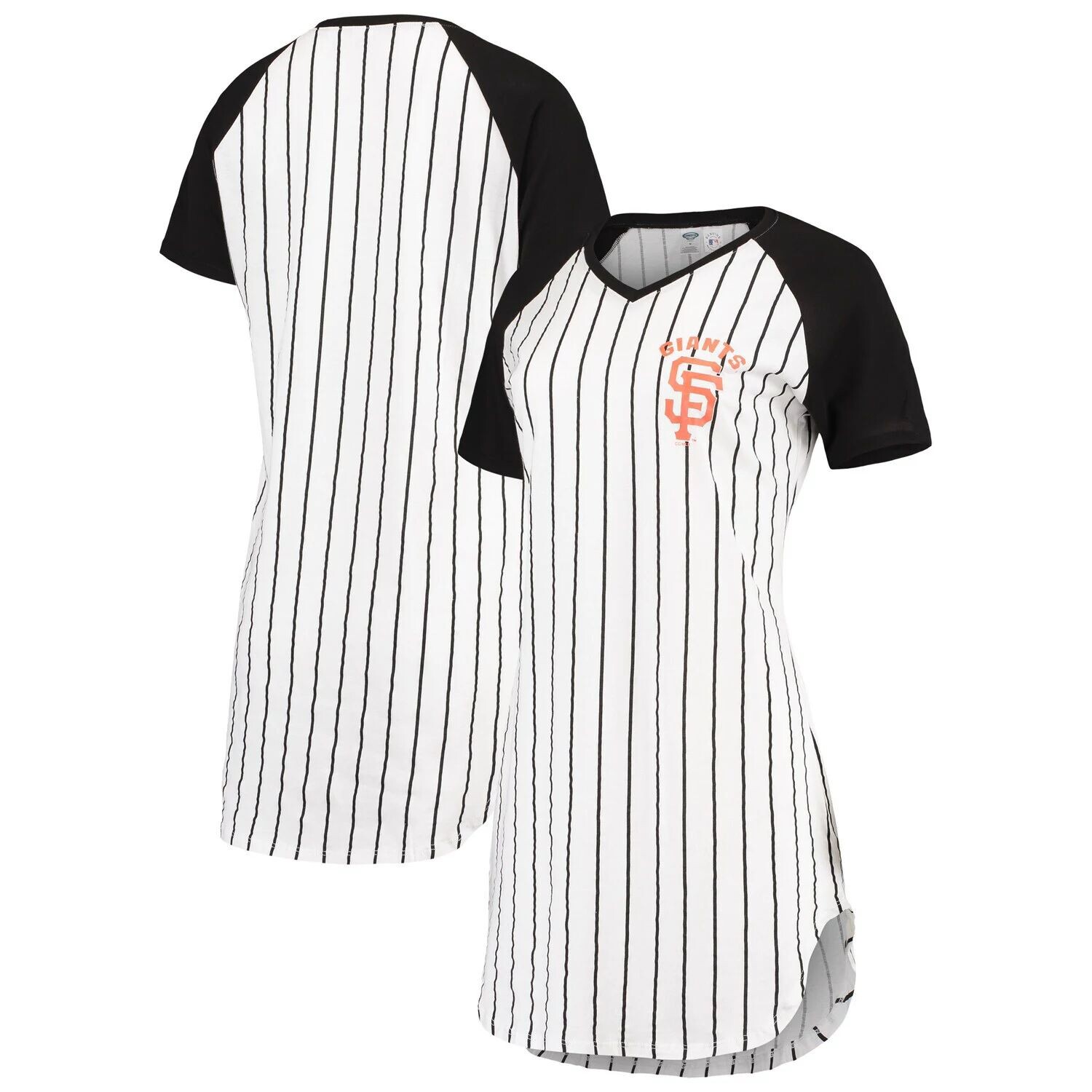 

Женская ночная рубашка Concepts Sport белая/черная San Francisco Giants Vigor в тонкую полоску реглан с v-образным вырезом