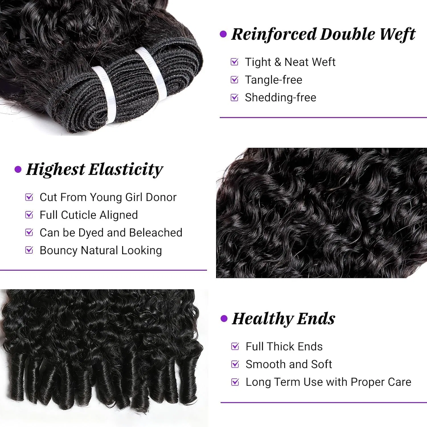 Накладные пряди из натуральных бирманских кудрявых волос 300 г Unilo, Natural Black — фото 3
