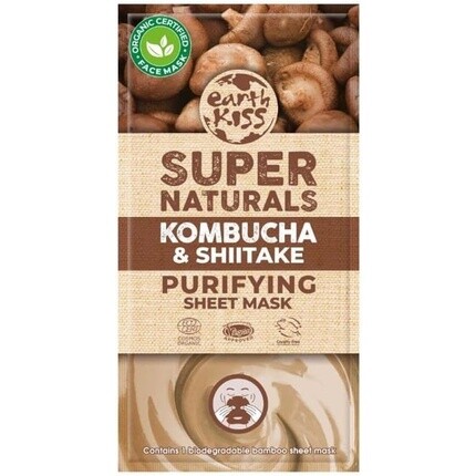

Super Naturals Очищающая тканевая маска с чайным грибом и шиитаке, Earth Kiss