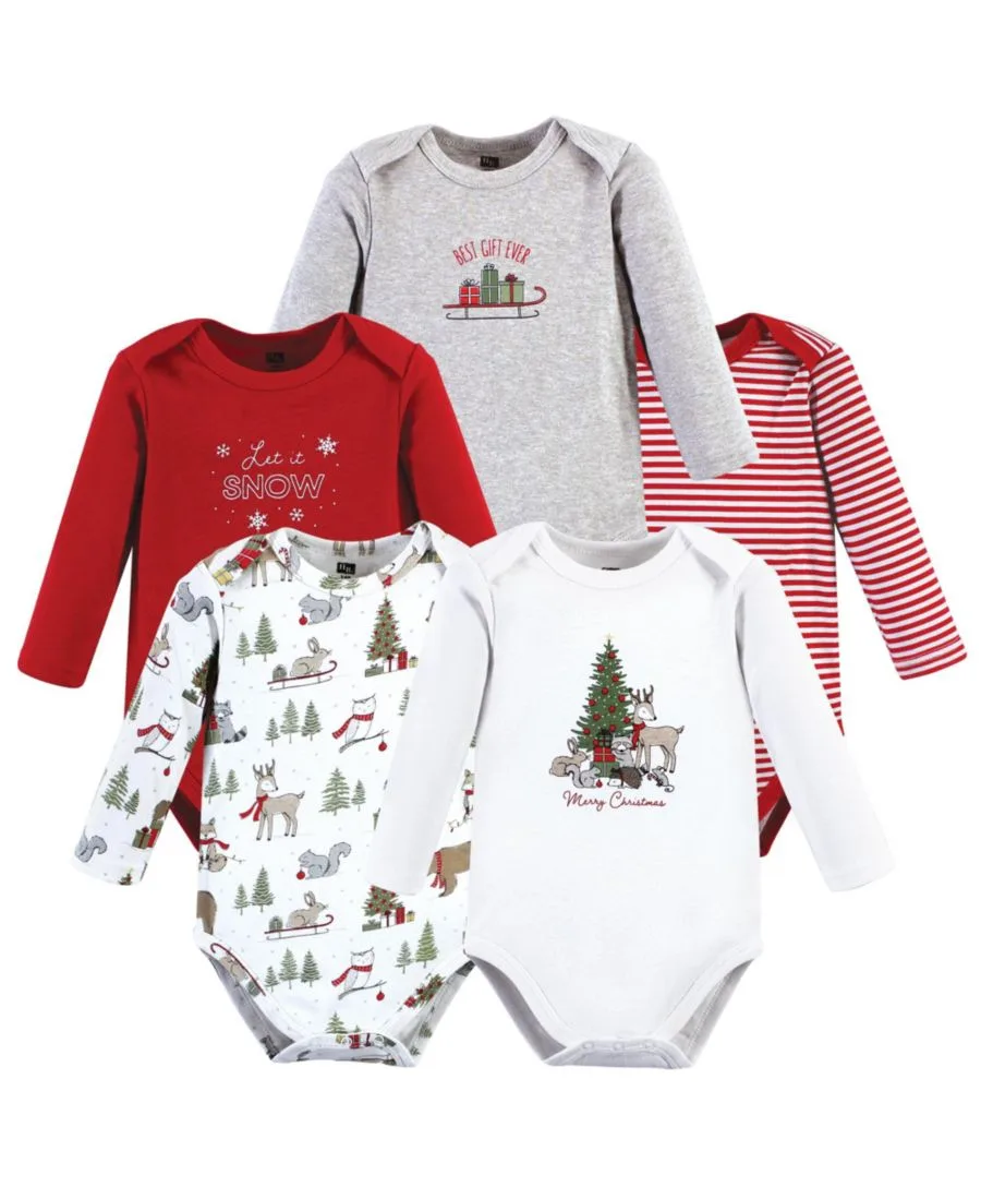 Мягкие хлопковые боди с длинными рукавами, комплект из 5 штук Hudson Baby, Christmas Forest — фото 4