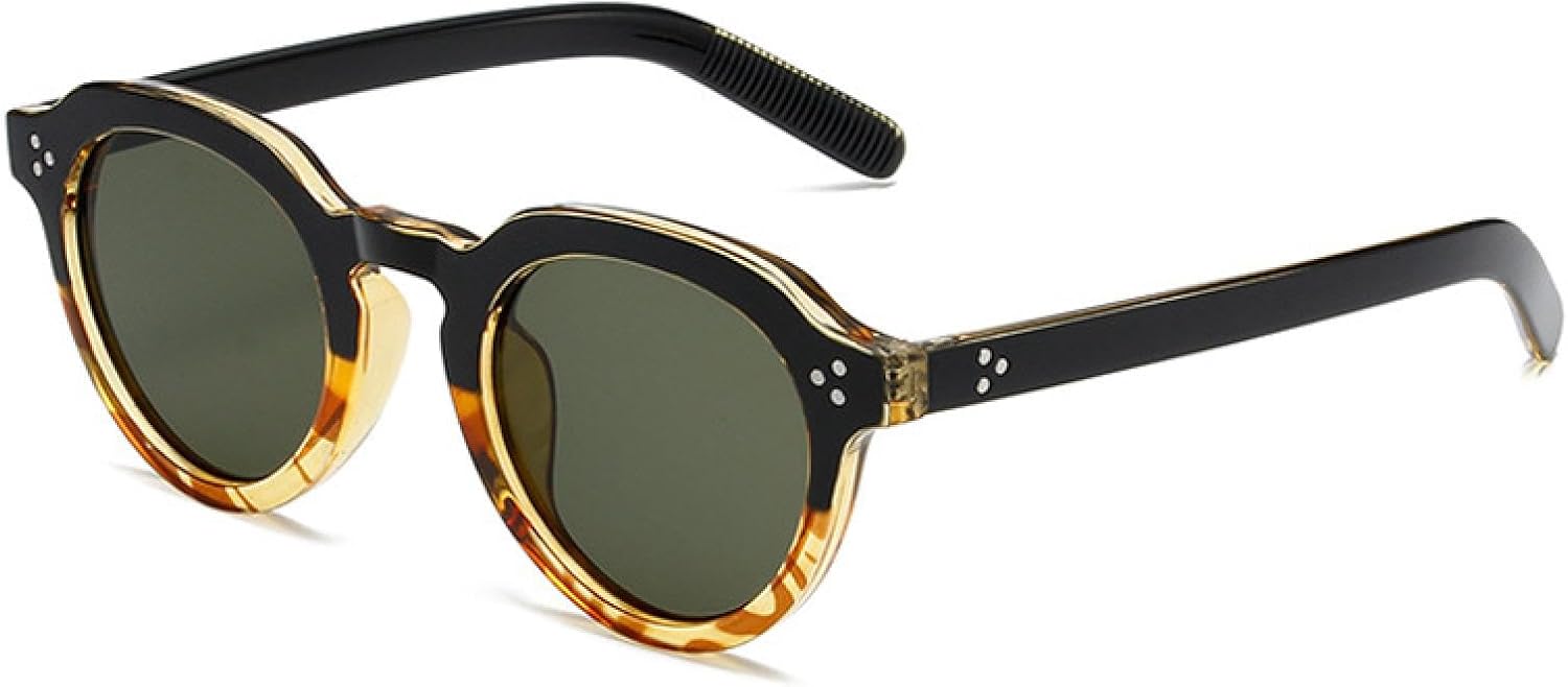 

Овальные солнцезащитные очки для женщин, модные, прозрачные, конфетного цвета, с защитой от УФ-излучения UV400, ретро, ​​с заклепками, для мужчин, в стиле панк TVTBBVV, Black Amber Green