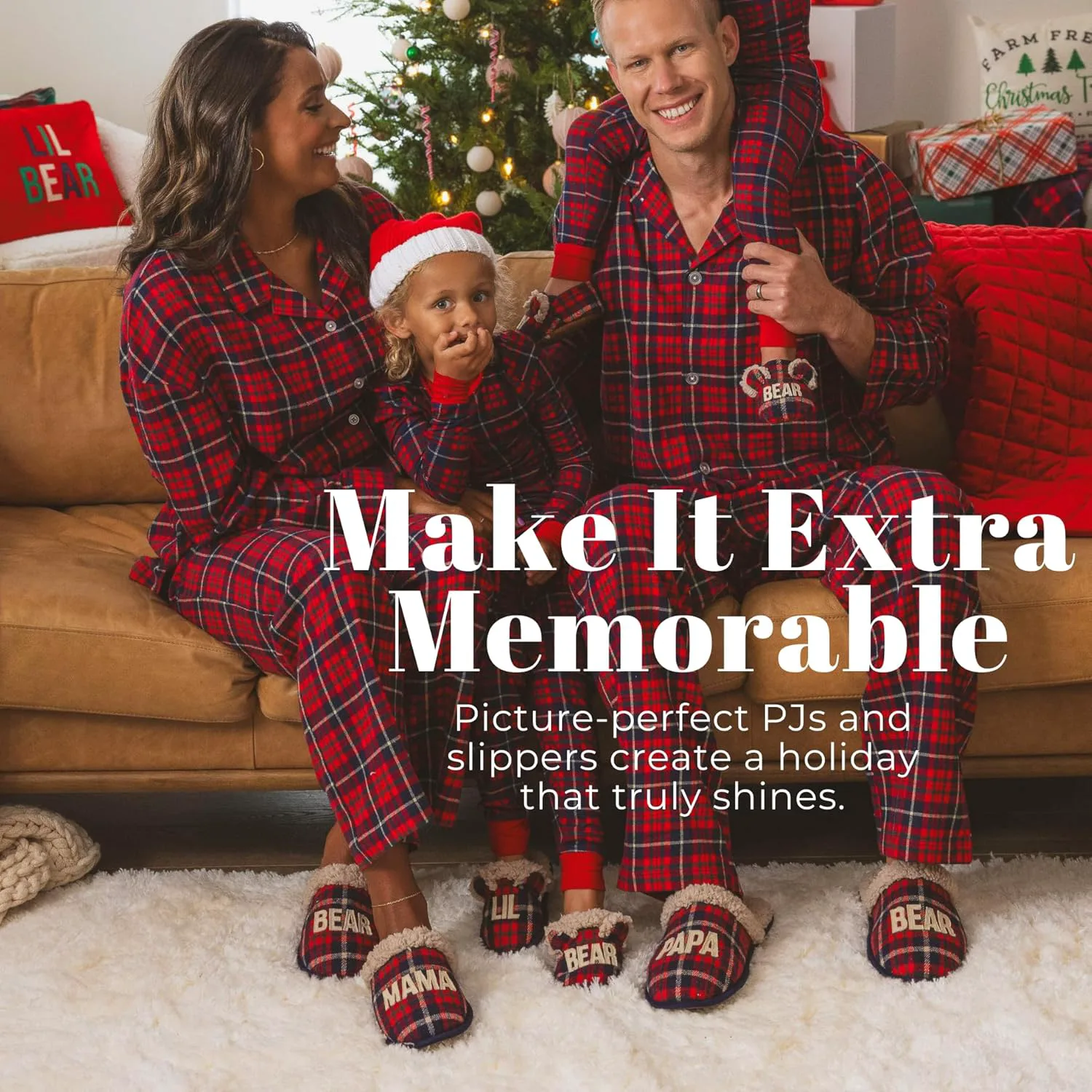 Мужские тапочки Dearfoams Matching Family Holiday Papa Bear с вышивкой, отделка шерпой, модель Moc Toe — фото 4