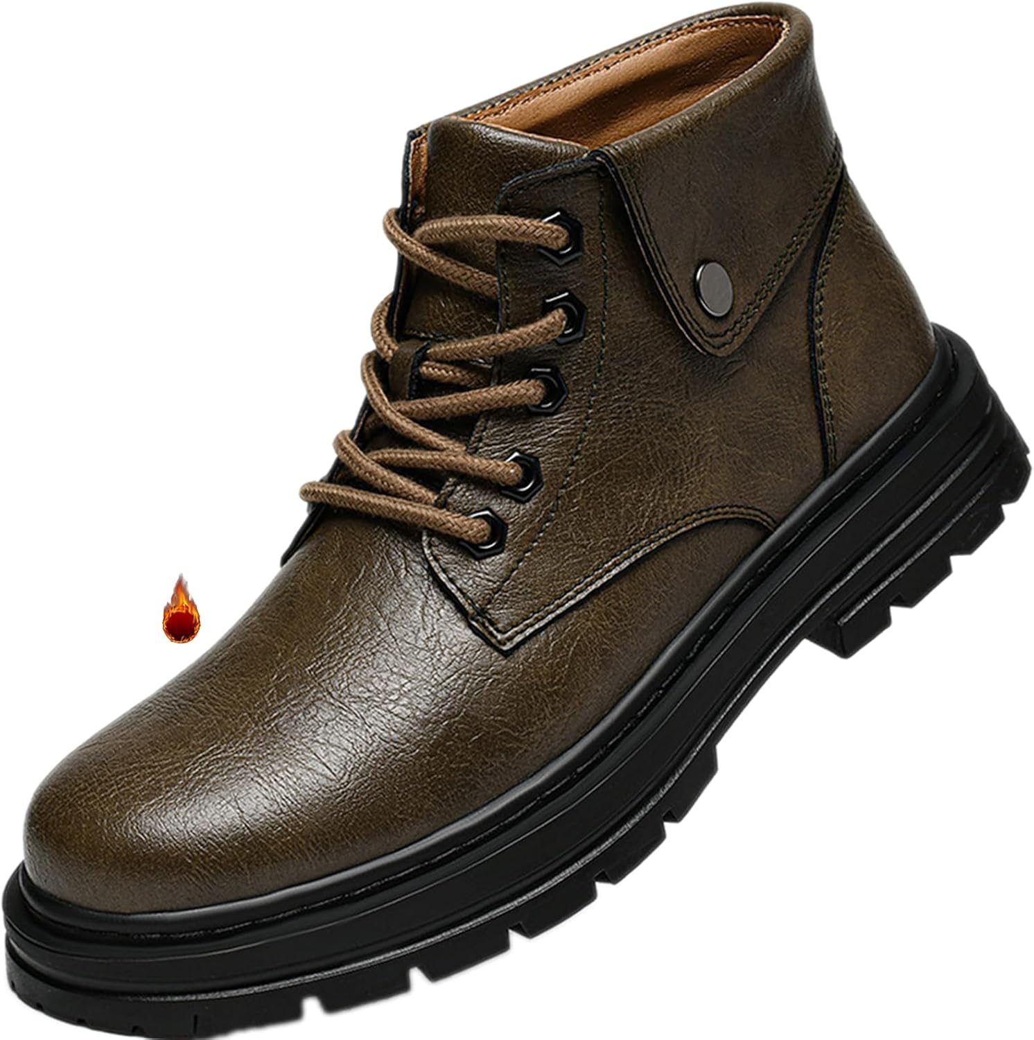 

Мужские ретро кожаные ботинки чукка на платформе с шнуровкой, удобные, с меховой подкладкой, массивной рельефной подошвой, водонепроницаемые, повседневные оксфорды, средние ботинки для мотоциклиста Adkgbe, хаки