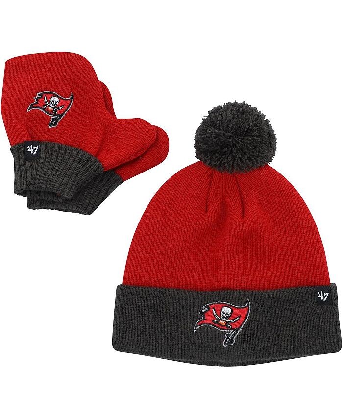 

Красная оловянная шапка с манжетами Bam Bam для мальчиков и девочек Tampa Bay Buccaneers Bam Bam, комплект с помпоном и варежками '47 Brand, красный