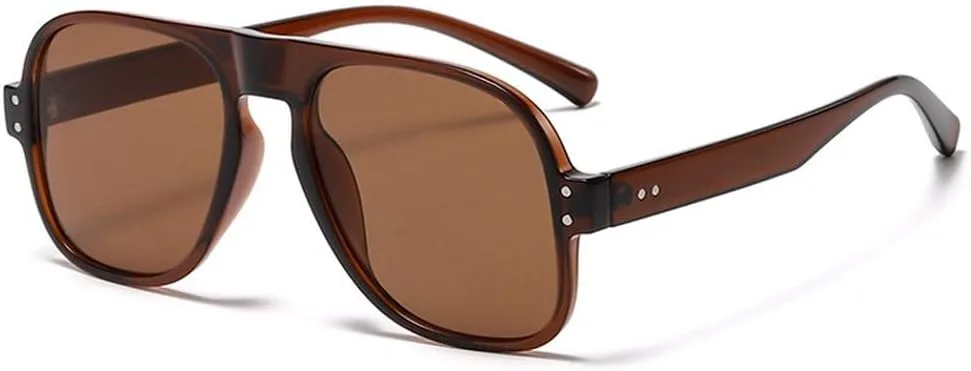 

Модные солнцезащитные очки-пилот конфетных цветов для женщин, ретро-очки с заклепками для мужчин, трендовые зеленые квадратные солнцезащитные очки SKFGNX, Brown Tea