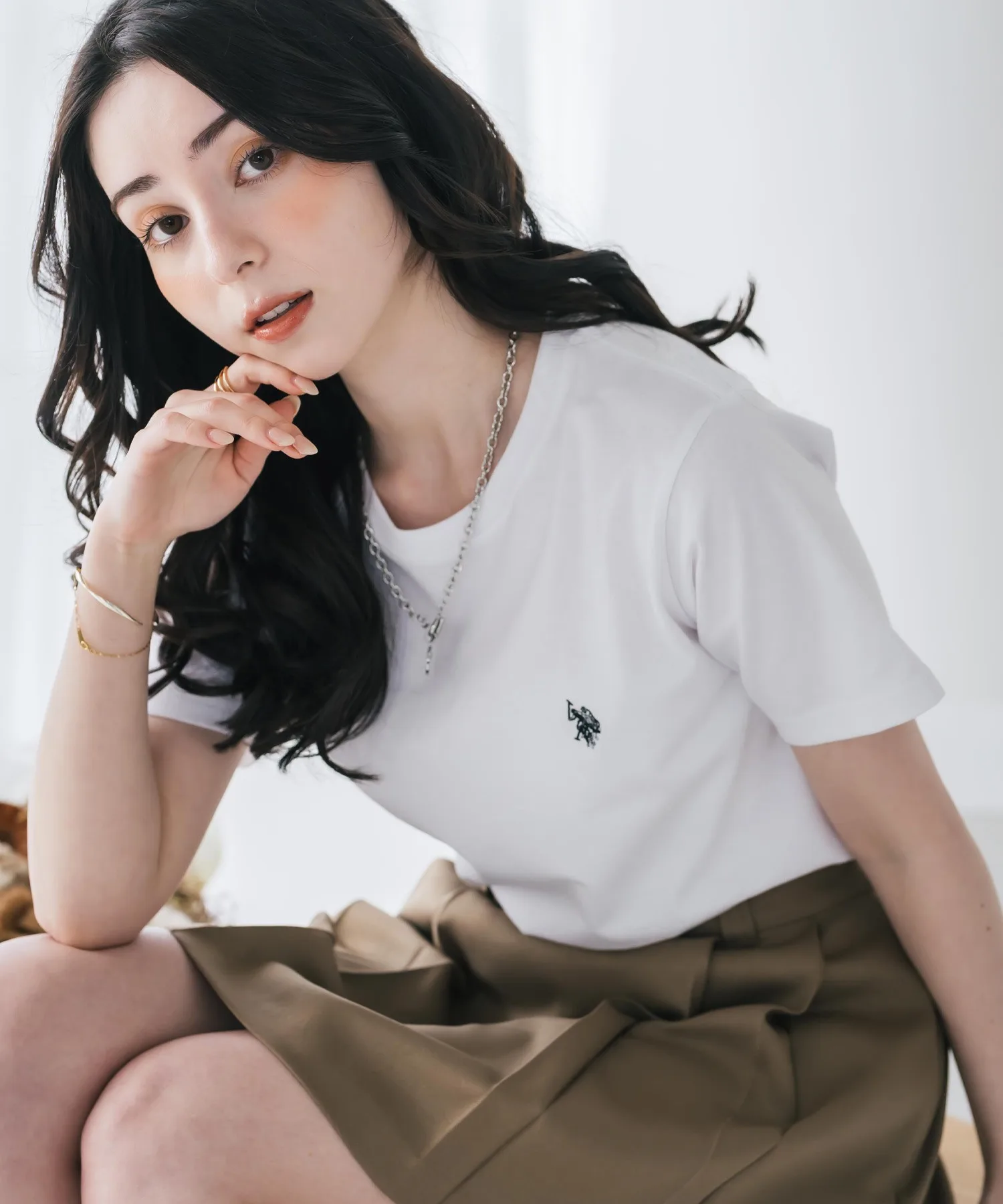 Женская футболка U.S. POLO ASSN. с вышивкой логотипа тёмно-синяя — фото 3