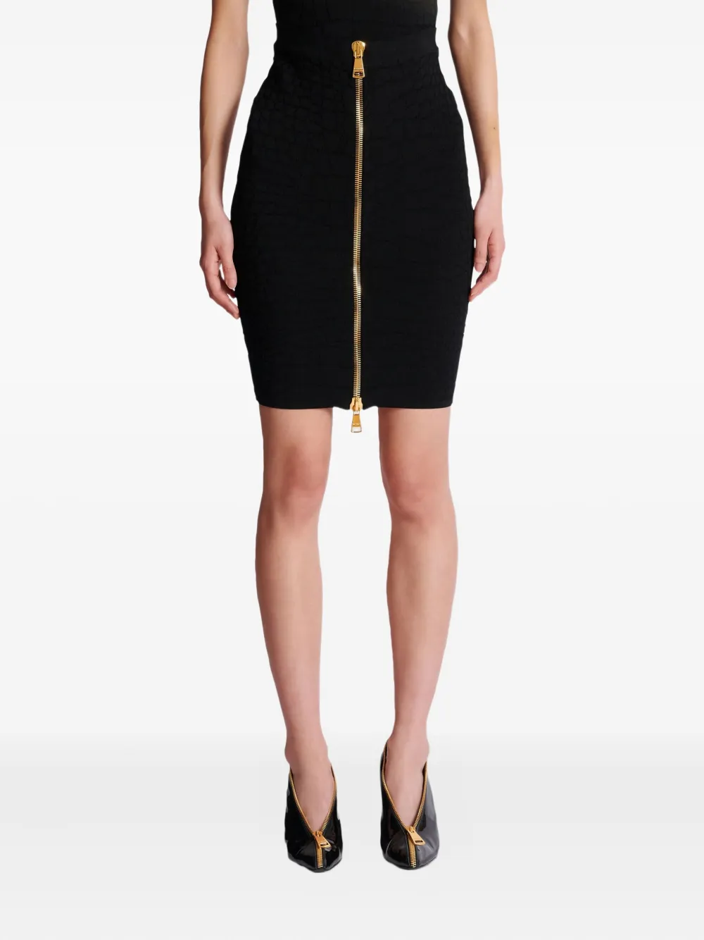 Мини-юбка с тиснением под крокодила BALMAIN, черный — фото 2