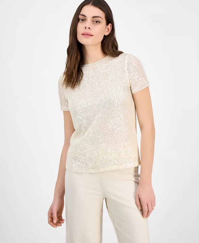 

Женская футболка с пайетками Anne Klein, коричневый