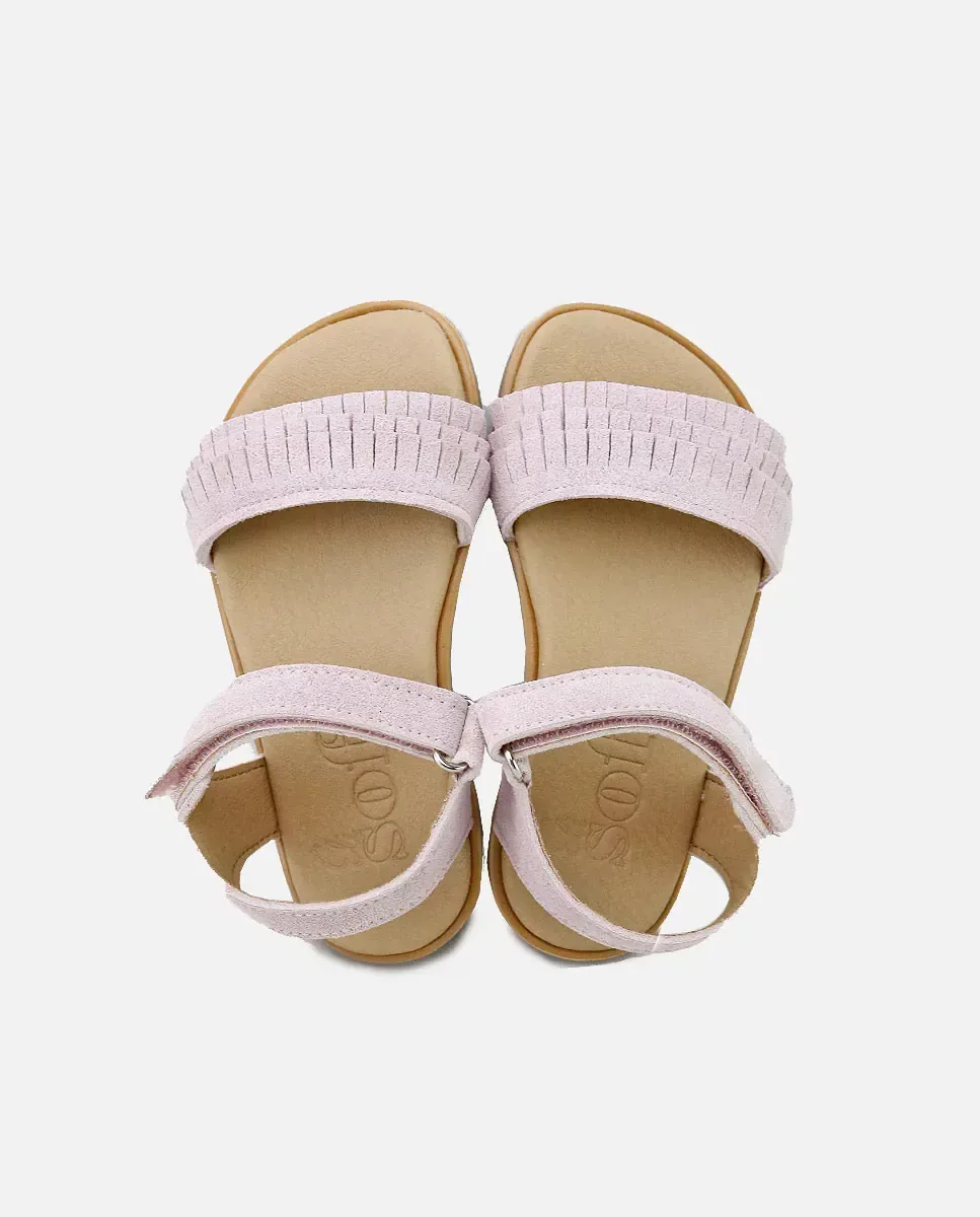 Детские босоножки barefoot из замшевой кожи с бахромой Eli 1957, розовый — фото 4
