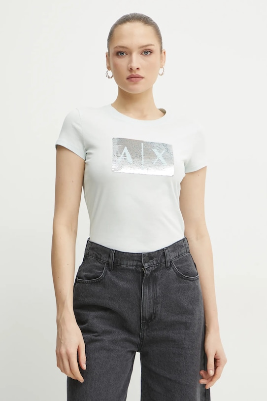 

Хлопковая футболка Armani Exchange, бирюзовый