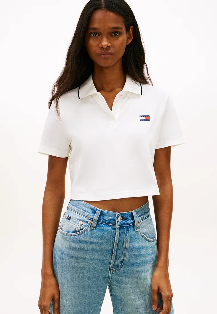 Поло с коротким рукавом, с нашивкой, Tommy Jeans Tommy Hilfiger, экрю/мультиколор