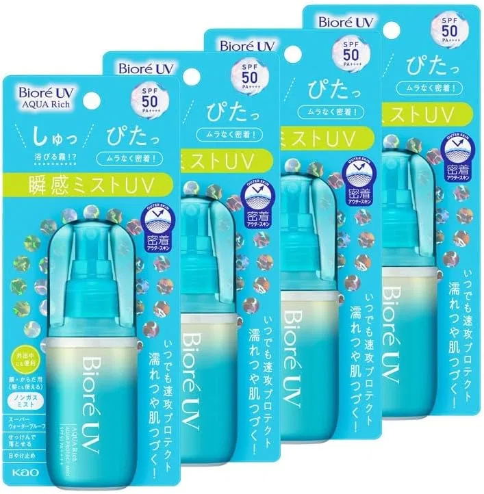 Солнцезащитный спрей Biore UV Aquarich Aqua Protect Mist SPF50 PA+++, 60 мл x 4 шт