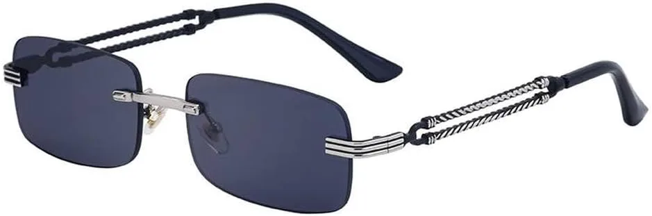 

Маленькие прямоугольные солнцезащитные очки без оправы для мужчин, роскошные винтажные панк-очки, безрамочные солнцезащитные очки UV400 HVTVTLA, C4silvergray