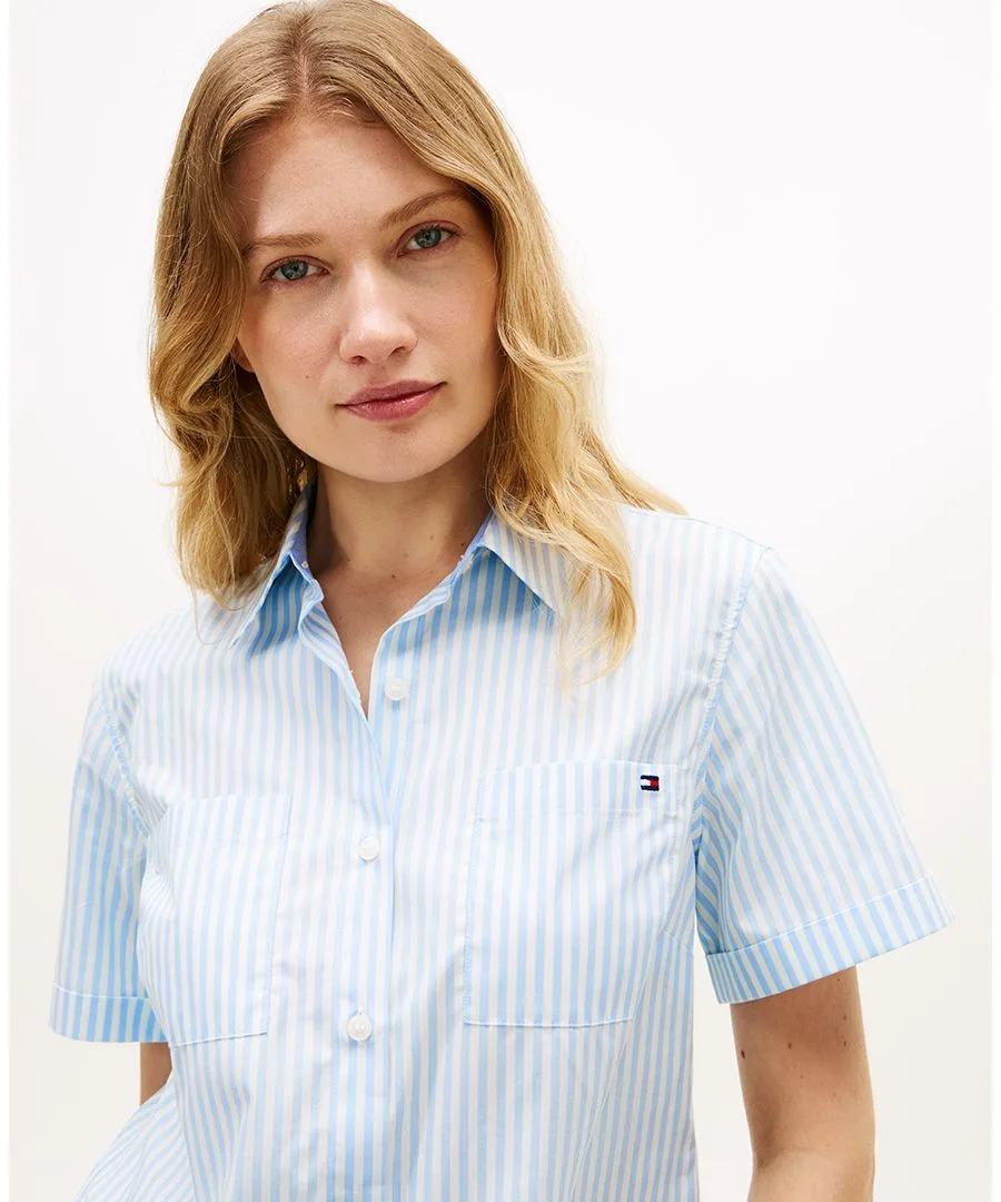 Классическая женская рубашка с коротким рукавом из поплина Tommy Hilfiger, banker stripe vessel синий / белый — фото 3