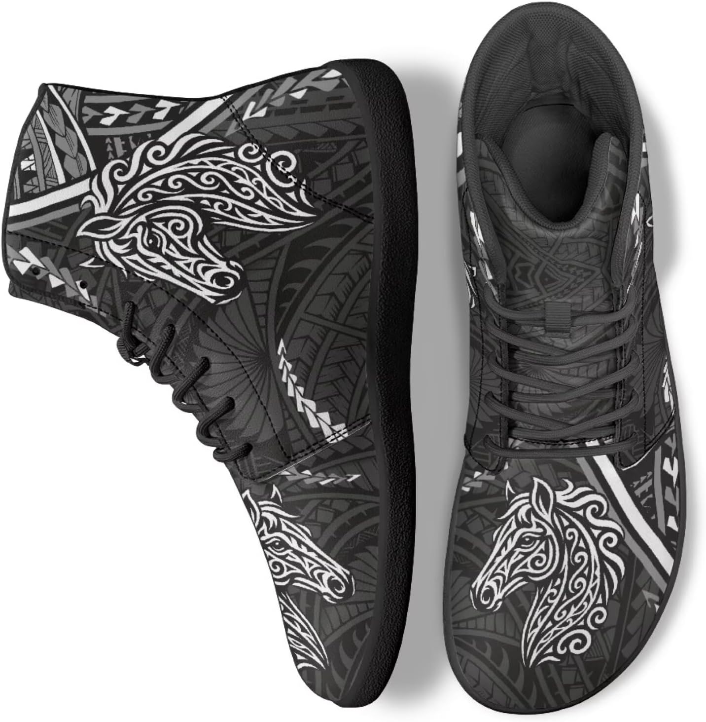 

Кроссовки для ходьбы для женщин и мужчин, противоскользящие, для бега, высокие теннисные спортивные обувь Ecaestolph, Horse Tribal Polynesian Abstract Art