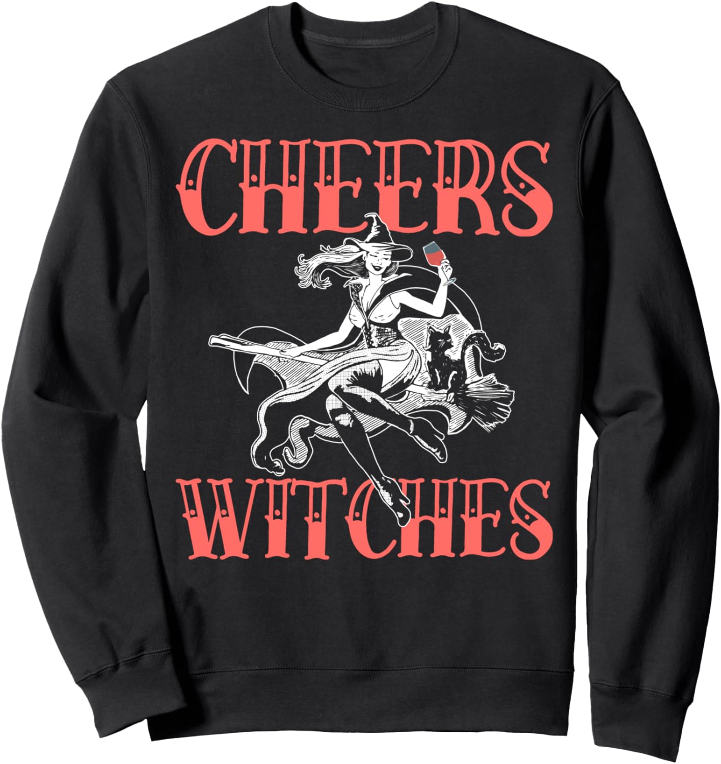 

За ведьм! Забавная винтажная толстовка с изображением девушки, пьющей вино и держащей метлу, в стиле «День дня» Dawn Of Time Dudes, черный