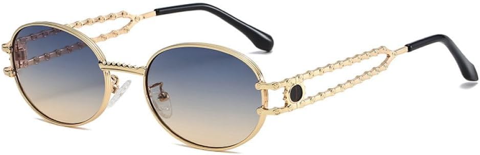 

Солнцезащитные очки MUTYNE в стиле стимпанк для мужчин и женщин, винтажные металлические овальные солнцезащитные очки, модные очки с защитой от УФ-излучения UV400, Blue Yellow