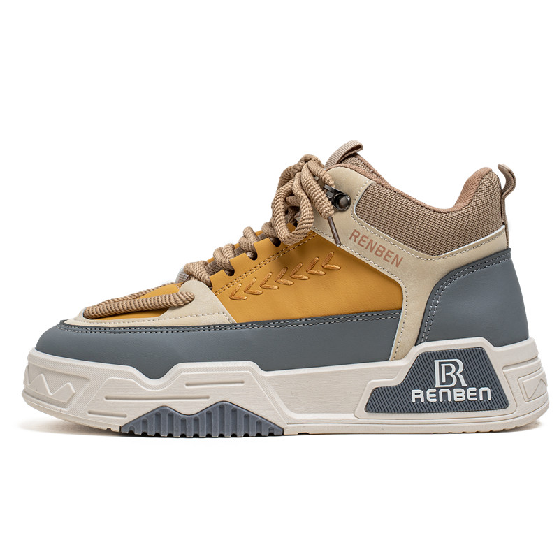 

RENBEN Серо-желтые мужские высокие нескользящие износостойкие скейтборд кроссовки, цвет Gray Yellow