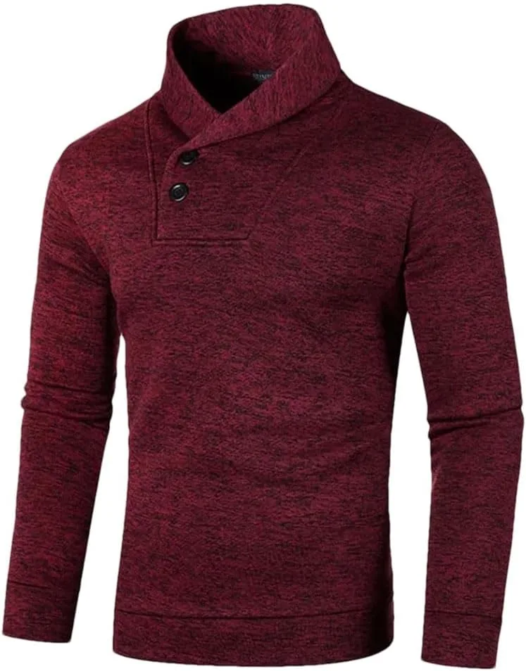 

Мужской однотонный вязаный свитер с высоким воротником и пуговицами