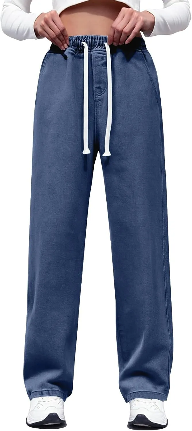 

Женские джинсы sweatpants широкие прямые с высокой талией и карманами Rjognt