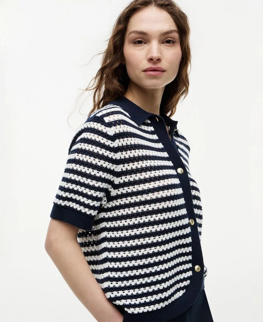 Женский вязаный крючком кардиган с короткими рукавами Tommy Hilfiger, Dark Night Navy / Ecru — фото 3